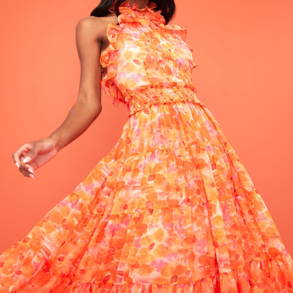 🧡PATBO MYOSOTIS HALTERNECK FLUTTER GOWN NWOT🧡
